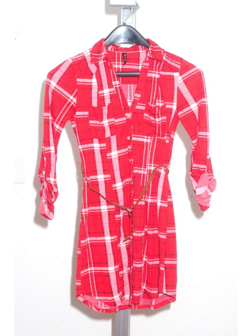 HALARA Red and White Raglan Long Sleeve V-Neck Dress